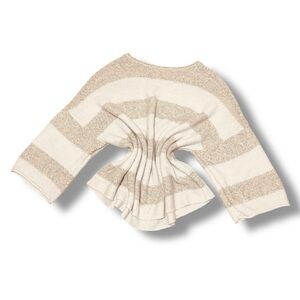PureJill J. Jill White & Beige Cotton Striped Oversized Sweater - Large